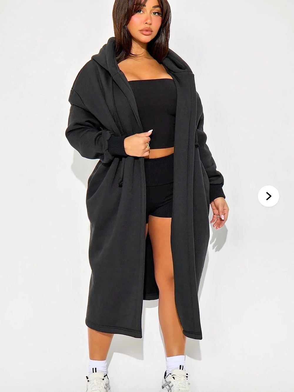 NWT Fashonnova Black Jolie Cozy Fleece Trench Hooded Longline Curve XL